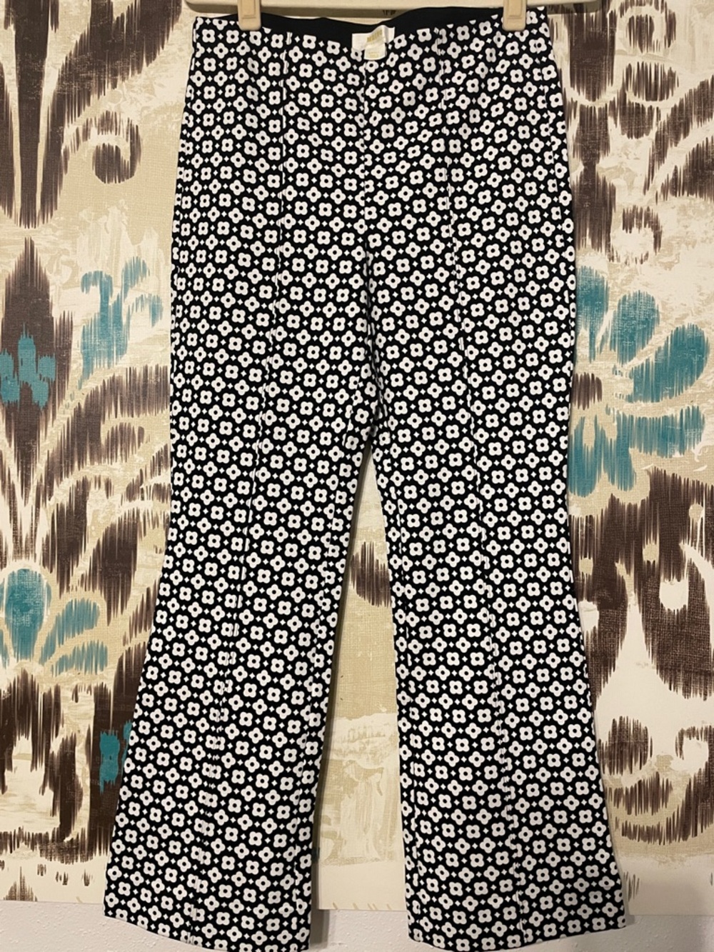 MaEVE by Anthropologie Black and White Floral Print Wide-Leg Pants